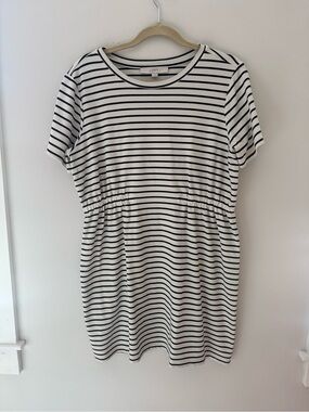 LOFT Black and White Striped Short Sleeve Mini Dress
